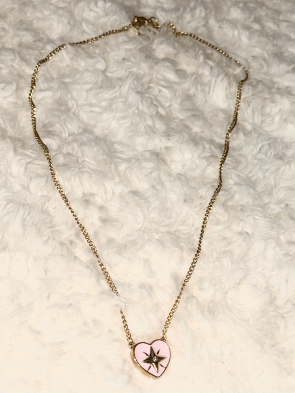 Brand New 18k Gold Necklace With Pink Heart Star Pendant - Fabulous Find - Picture 1 of 9